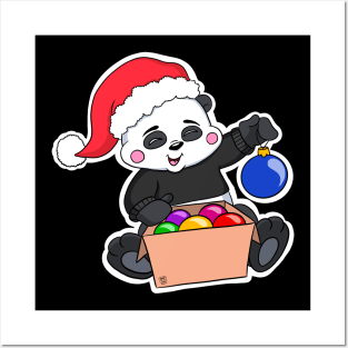 Cute Christmas Panda with Baubles Posters and Art